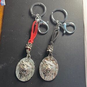 Silver Lion Keychains with Red and Black Straps Made in the 🇺🇸 USA